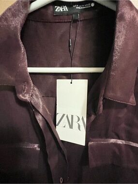 ZARA Velvet-Look Dark Burgundy Blazer Jacket